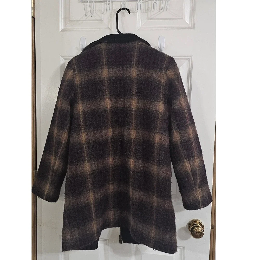 Pendleton Womens Brown Plaid Wool Blend Zip Front Walker Coat Jacket Size M